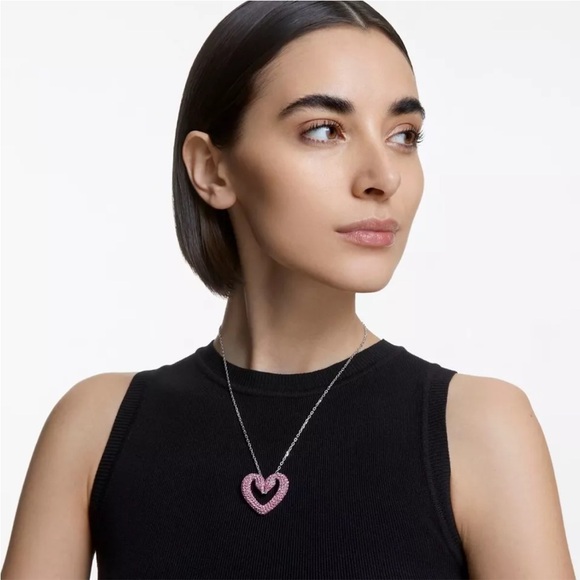 Swarovski sublima Pink Crystal Rhodium-plated Necklace big heart